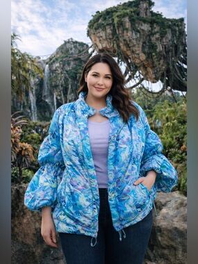 Disney Pandora Avatar Way of Water Puffer Jacket 1X Ruched Limited Edition New